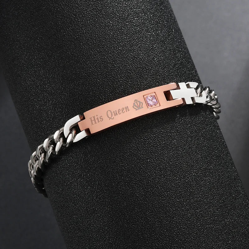 His Queen Her King Black Rose Gold Color Women's Male Chain Crystal Couple Bracelet for Men Femmo on Hands Jewelry