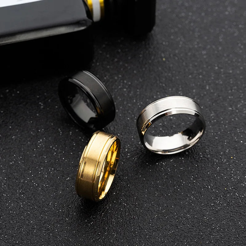 Men's wedding ring BASIC black pure 8MM Stainless Steel Matte Groove Brushed Ring, Wedding Band Ring Valentine Gifts