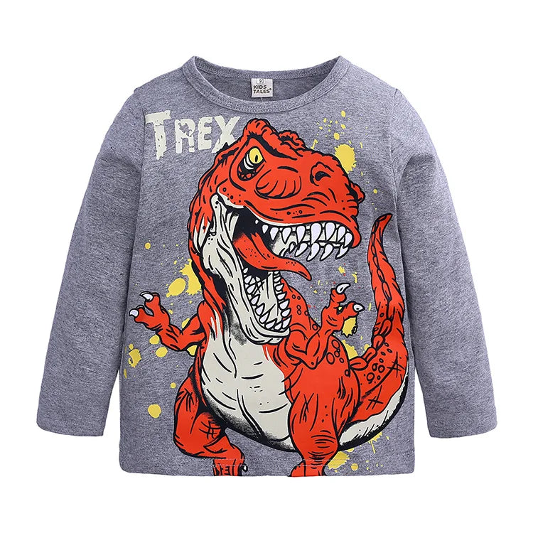 Cartoon Dinosaur Graphic T Shirts Spring Autumn Kids Clothes Boys T-shirt Cotton Long Sleeve Children Clothing Tops 2-7 Years