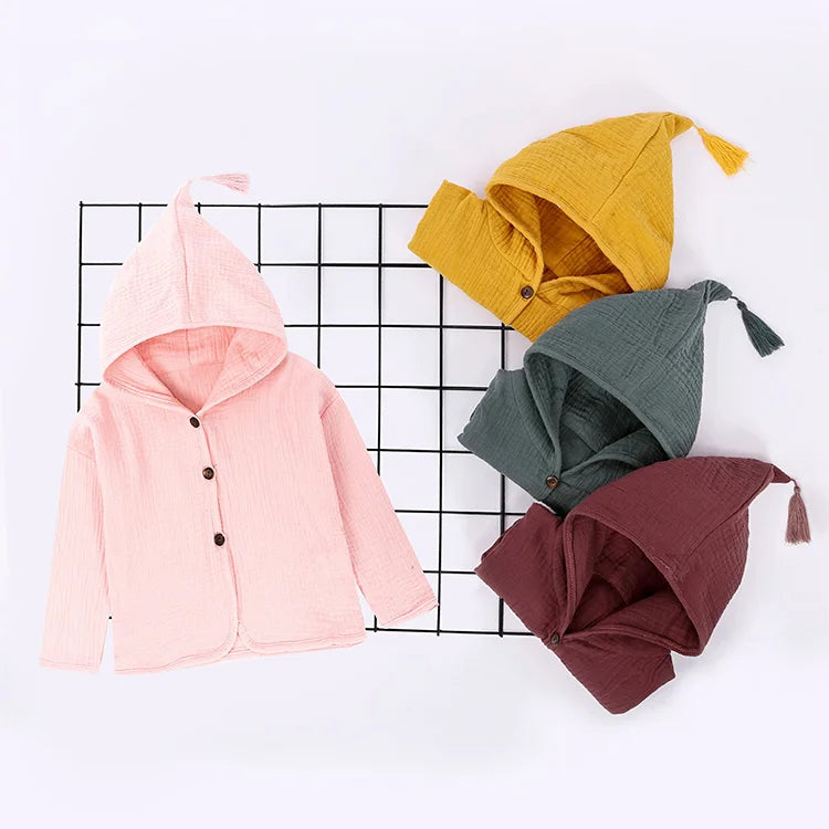 Solid Color Kids Jackets for Girls Cotton Linen Long Sleeve Hooded Baby Girl Jacket Spring Autumn Children Clothing 1-5 Years