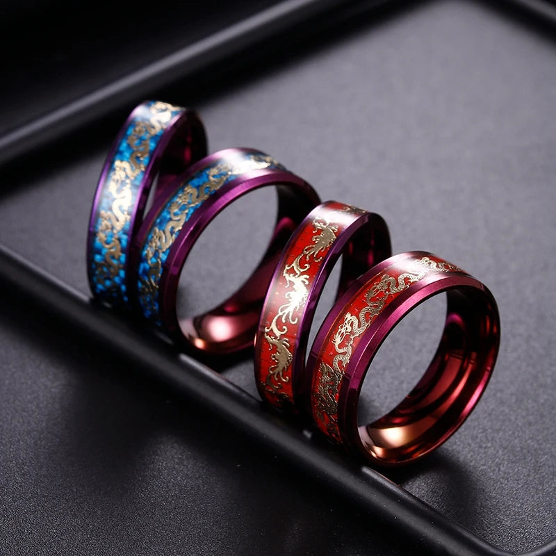 Stainless steel Dragon Phoenix Couples Wedding Rings Adjustable Jewelry Wholesale