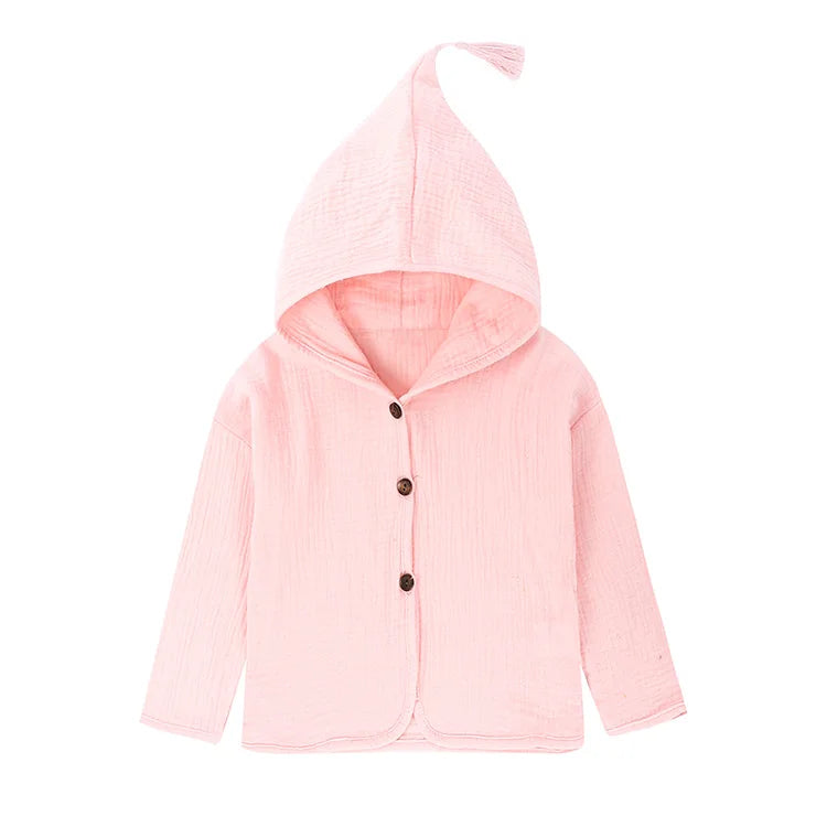 Solid Color Kids Jackets for Girls Cotton Linen Long Sleeve Hooded Baby Girl Jacket Spring Autumn Children Clothing 1-5 Years