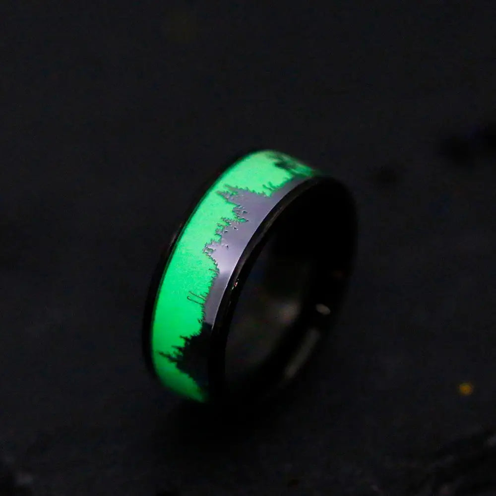 Fashion luminous black tungsten hunting men's ring retro deer silhouette glowing wedding ring engagement jewelry