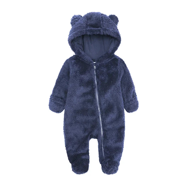 Arctic Velvet Hooded Baby Romper Winter Baby Girl Clothes Long Sleeve Infant Rompers Solid Color Newborn Clothing 0-12 Years