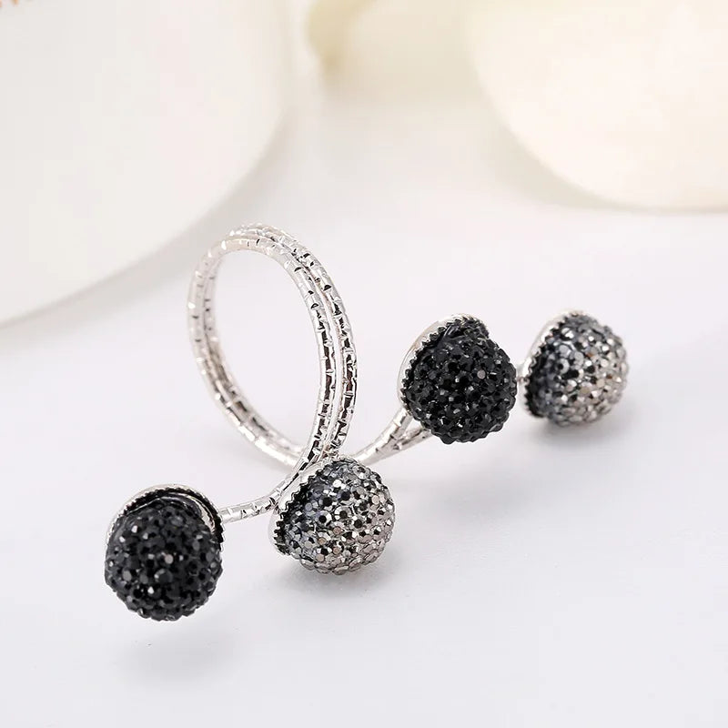 Vintage  Black Rhinestone Opening ring Knuckle Finger Midi Rings Set for Women Punk Statement elegant rings Female Wedding