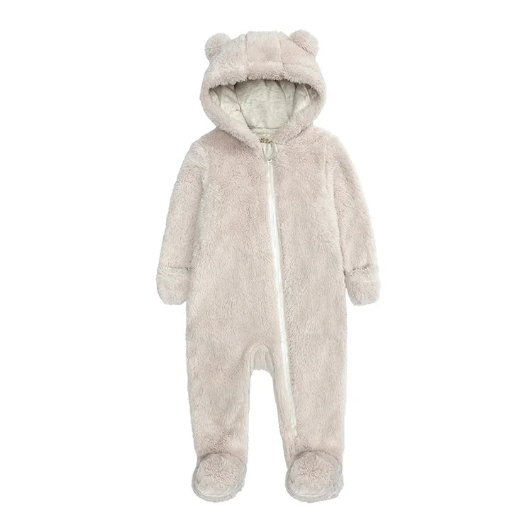 Arctic Velvet Hooded Baby Romper Winter Baby Girl Clothes Long Sleeve Infant Rompers Solid Color Newborn Clothing 0-12 Years