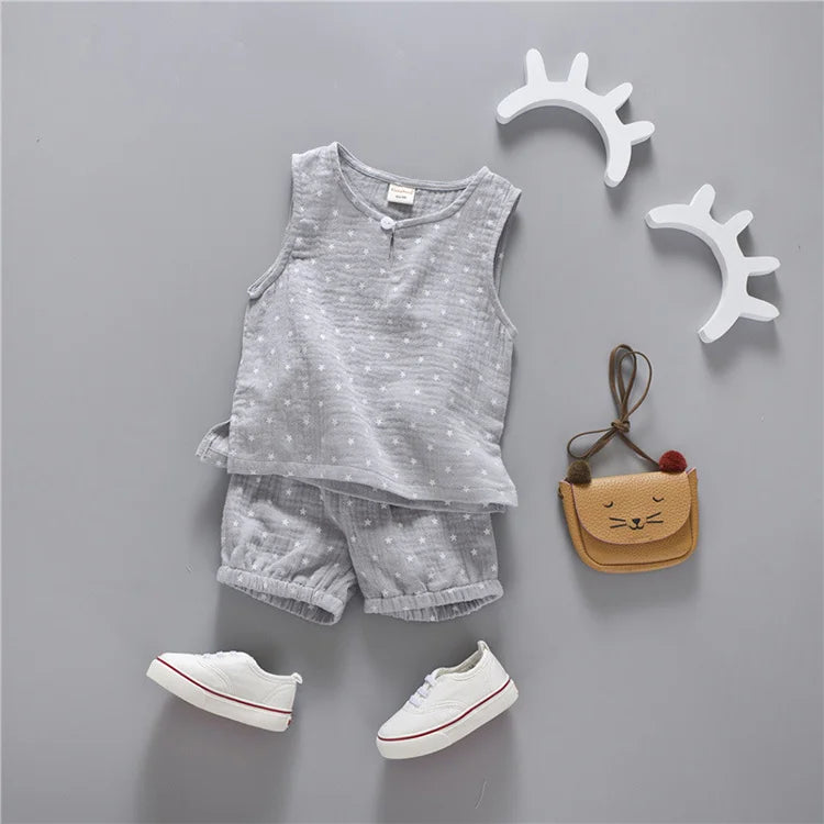 Fashion Baby Boys Clothes Summer Kids Clothes Boys Sets Cotton Sleeveless Tops+Shorts 2 PCS Children Clothing 1-4 Years