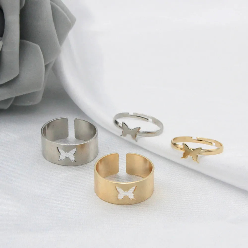 Vintage Simple Animal Butterlfly Star Moon Heart Flame Open Rings for Women Girls Gothic Jewelry Punk Black Couple Ring Set