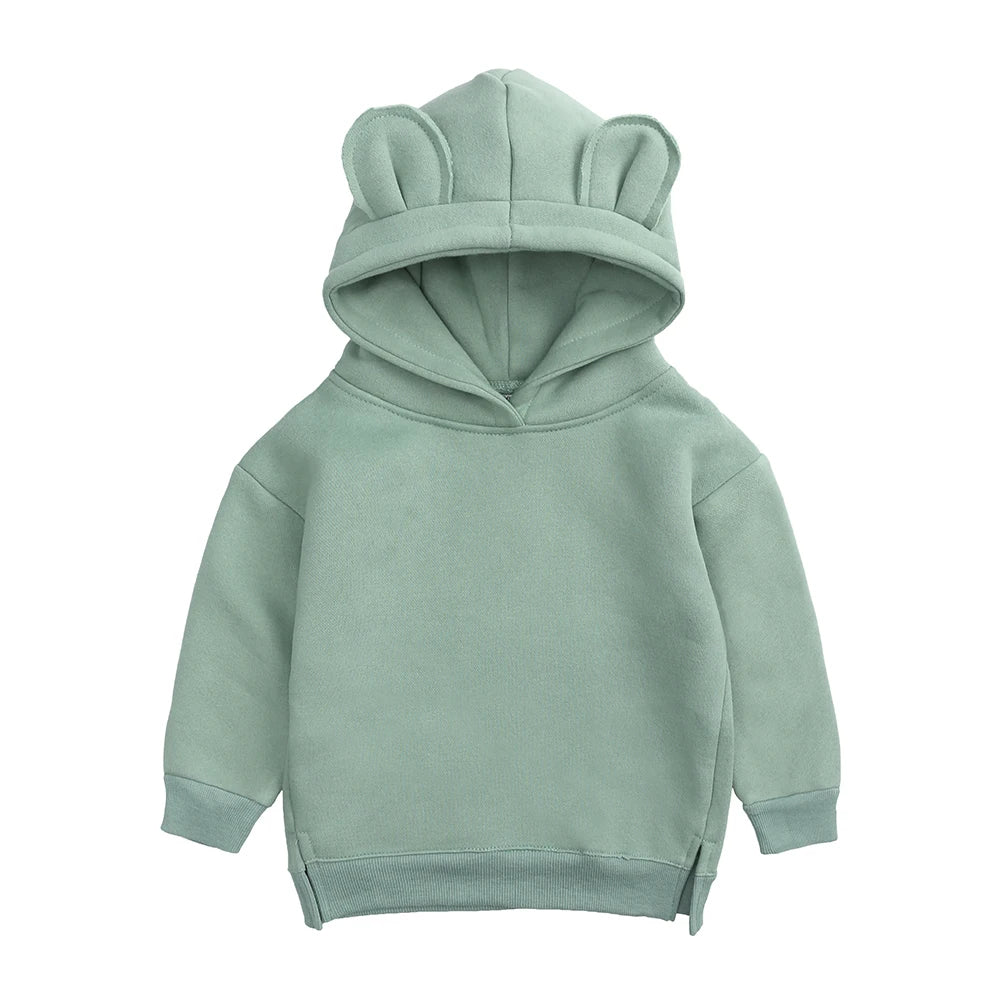 Fashion Solid Color Kids Clothes Boys Sweatshirts Long Sleeve Hooded Girls Hoodies Winter Warm Children's Clothing 1-4 Years