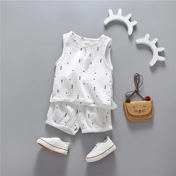 Fashion Baby Boys Clothes Summer Kids Clothes Boys Sets Cotton Sleeveless Tops+Shorts 2 PCS Children Clothing 1-4 Years