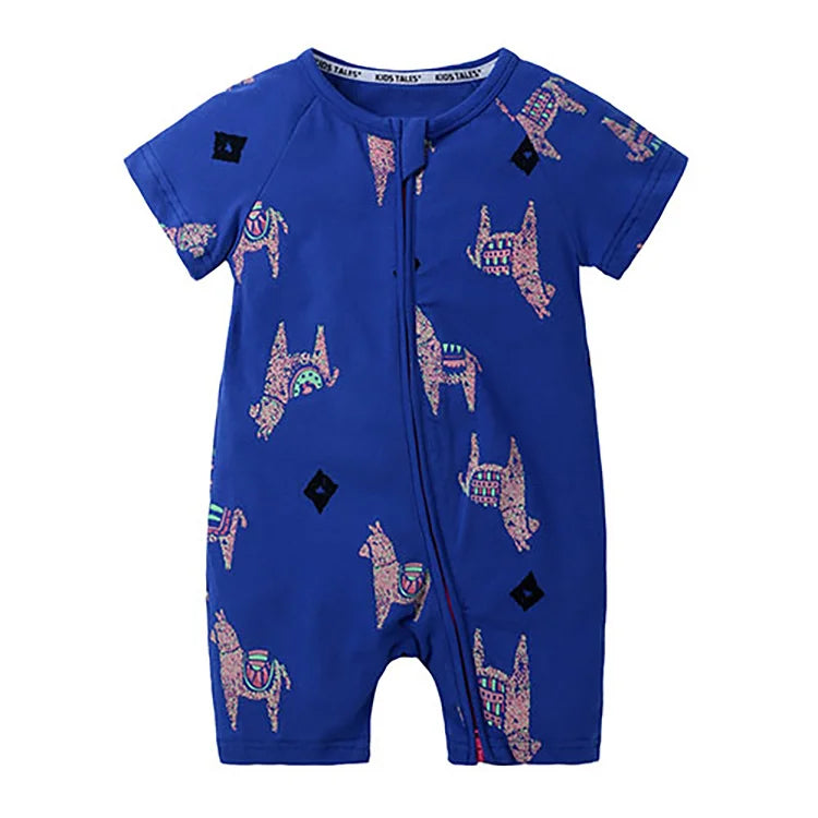 Cartoon Print Baby Romper Fashion Toddler Girl Summer Clothes Cotton Zipper Short Sleeve Newborn Boys Rompers 3-24 Months