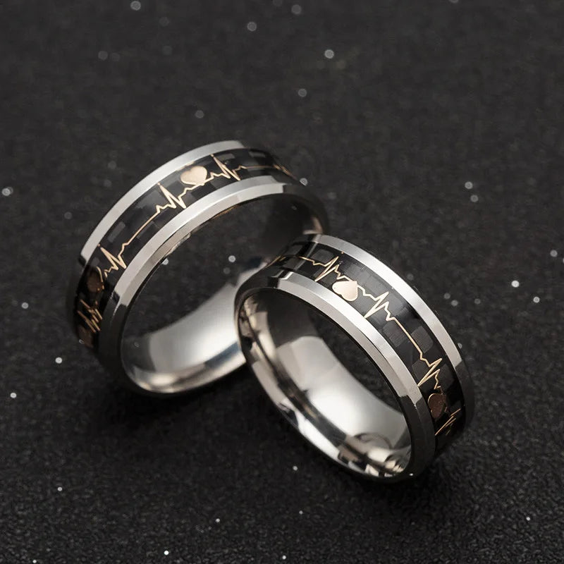 Women's Rings Luminous Mood ECG Ring Temperament Men's Ring Carbon Fiber Couple Wedding Rings  Valentine's Day Gift