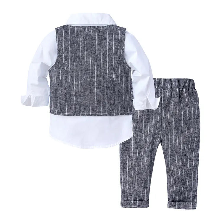 Formal Gentleman Style Children's Boys Sets Cotton Long Sleeve Shirt+Vest+Pants Spring Autumn Kids Clothes Boys Outfit 1-4 Years