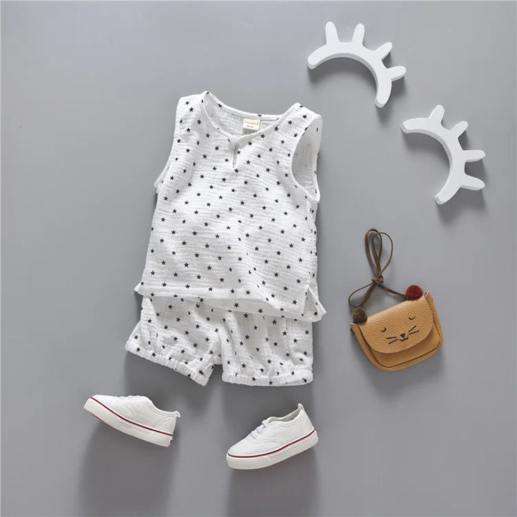 Fashion Baby Boys Clothes Summer Kids Clothes Boys Sets Cotton Sleeveless Tops+Shorts 2 PCS Children Clothing 1-4 Years