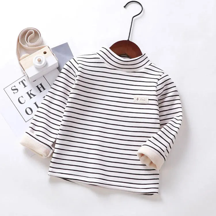 Fashion Stripe Graphic T Shirts Spring Autumn Children's Clothing boys T-Shirts Plus Velvet Long Sleeve Kids Clothes  2-7 Years