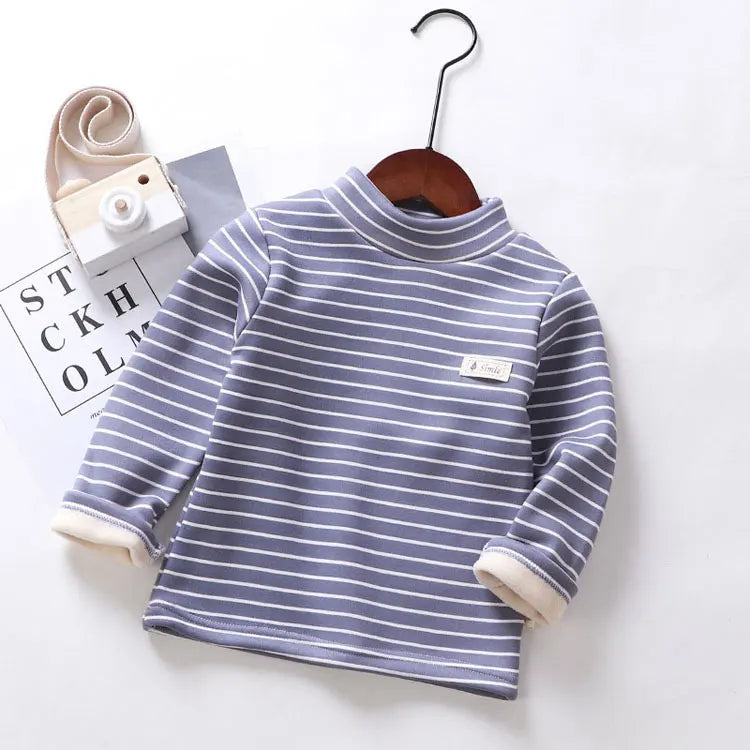 Fashion Stripe Graphic T Shirts Spring Autumn Children's Clothing boys T-Shirts Plus Velvet Long Sleeve Kids Clothes  2-7 Years