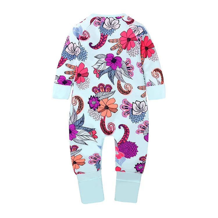 Cartoon Floral Baby Romper Cotton Zipper Baby Clothes Unisex Short Sleeve Newborn Clothes Spring Toddler Rompers 6-24 Months