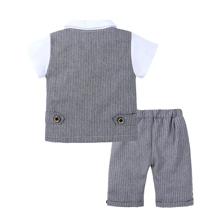 Gentleman Style Children Boys Clothes Summer Kids Clothes Suit Cotton Short Sleeve Bow Tops+Shorts Formal Baby Boy Clothes