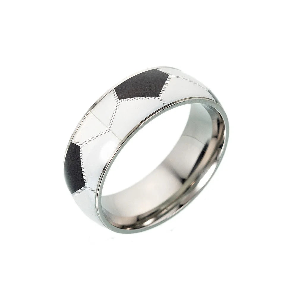 8MM Stainless Steel Jewerly Ball ring sports ring men's  silver color  football basketball soccer baseball ball ring fans gifts