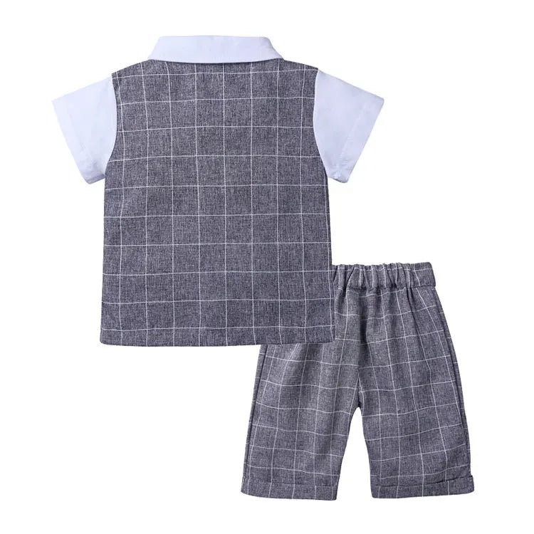 Formal Gentleman Kids Clothes Set Summer Toddler Boy Clothes Short Sleeve Bow Tops+Shorts Cotton Children Clothing 1-4Years