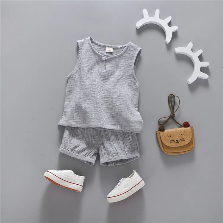 Fashion Baby Boys Clothes Summer Kids Clothes Boys Sets Cotton Sleeveless Tops+Shorts 2 PCS Children Clothing 1-4 Years