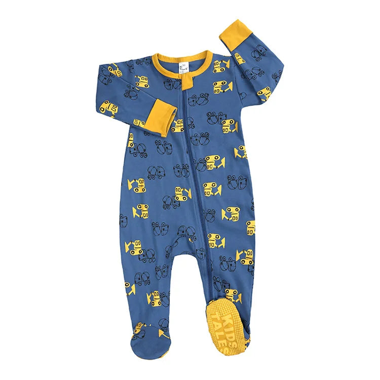 Summer Newborn Baby Boy Clothes Cartoon Print Baby Clothes Girl Romper Cotton Long Sleeve Zipper Infant Romper 6-24 Months