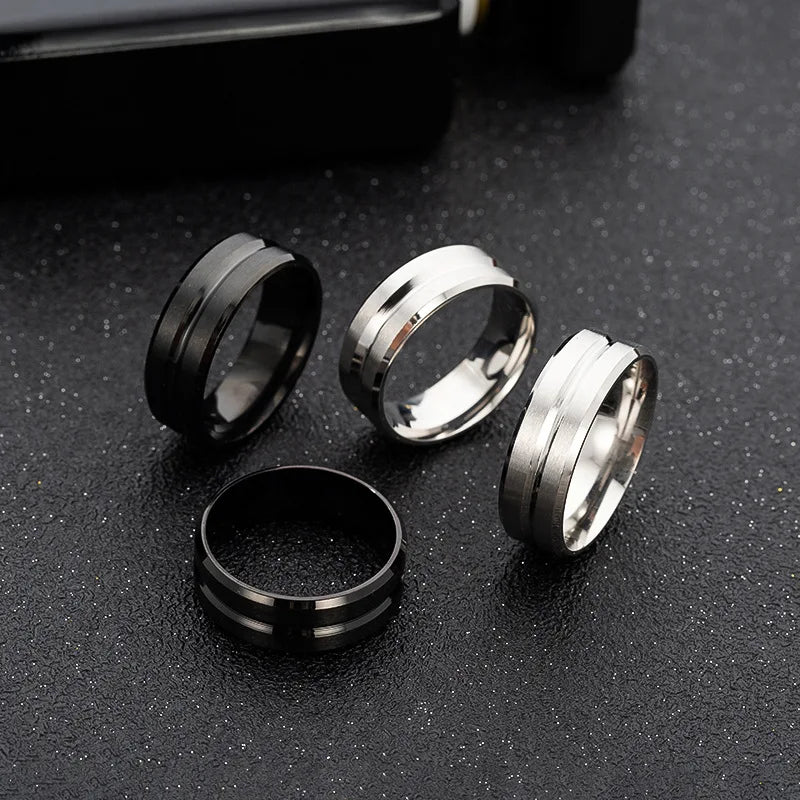 Men's wedding ring BASIC black pure 8MM Stainless Steel Matte Groove Brushed Ring, Wedding Band Ring Valentine Gifts