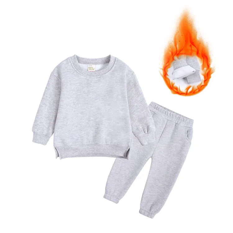 Fashion Solid Color Kids Clothes Girl Outfit Set Cotton Long Sleeve Tops Pants 2 PCS Winter Warm Children Clothing 2-6 Years