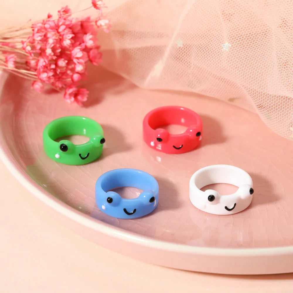 Cute Smile Frog Rings For Women Girls Funny Personality Wholesale Cartoon Animal Chicken Frog Ring Fashion Jewelry Gifts