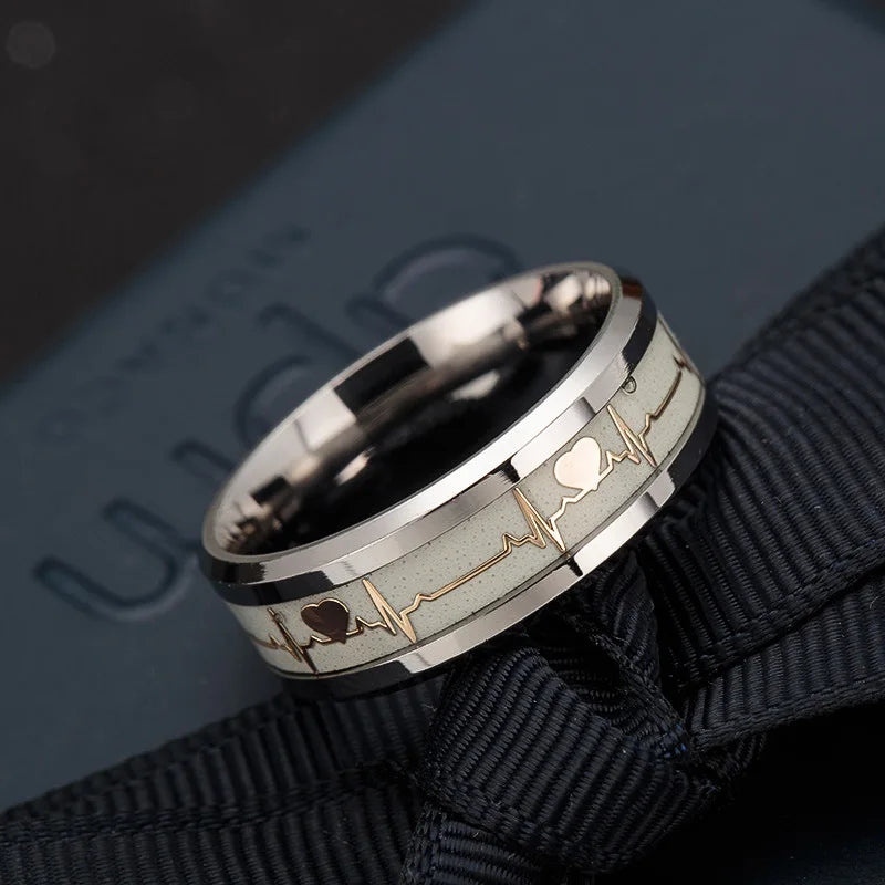 Women's Rings Luminous Mood ECG Ring Temperament Men's Ring Carbon Fiber Couple Wedding Rings  Valentine's Day Gift