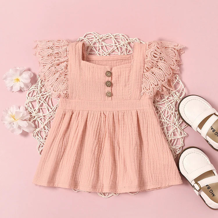 Fashion Solid Color Baby Girl Dress Cotton Linen Short Sleeve Newborn Birthday Dress Summer Infant Clothing 3-24 Months