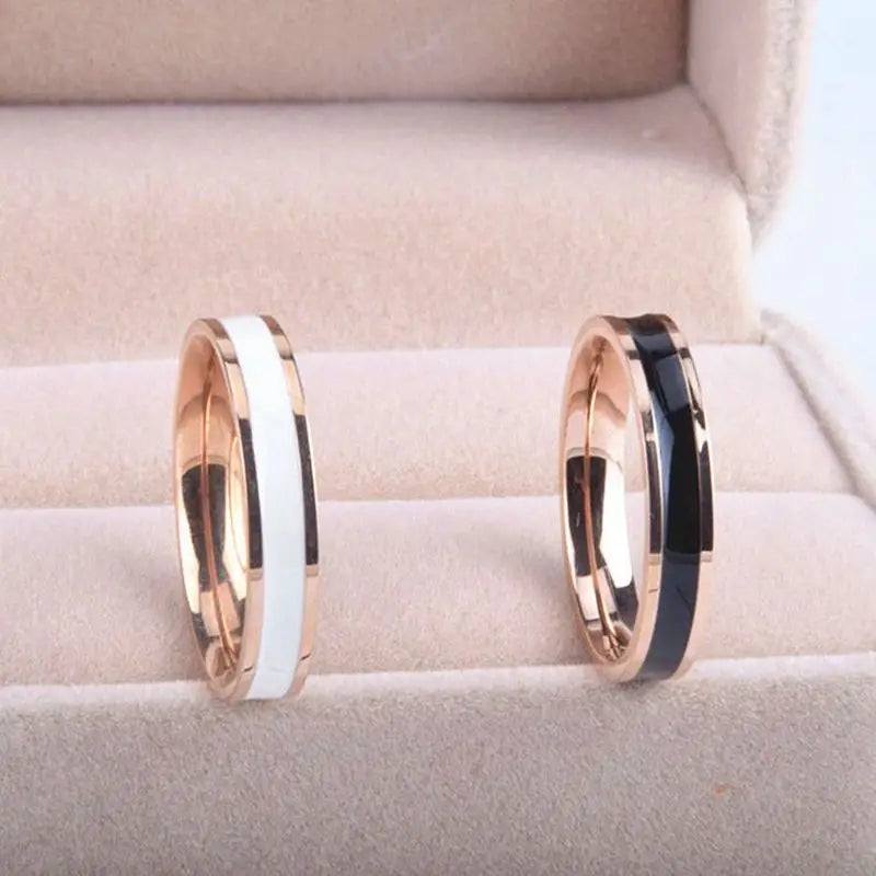 Titanium Steel Ring for Woman Man Custom Engrave Name Wedding Jewelry White And Black Porcelain Ring  Wedding Couple Jewerly