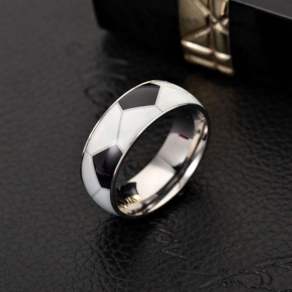 8MM Stainless Steel Jewerly Ball ring sports ring men's  silver color  football basketball soccer baseball ball ring fans gifts