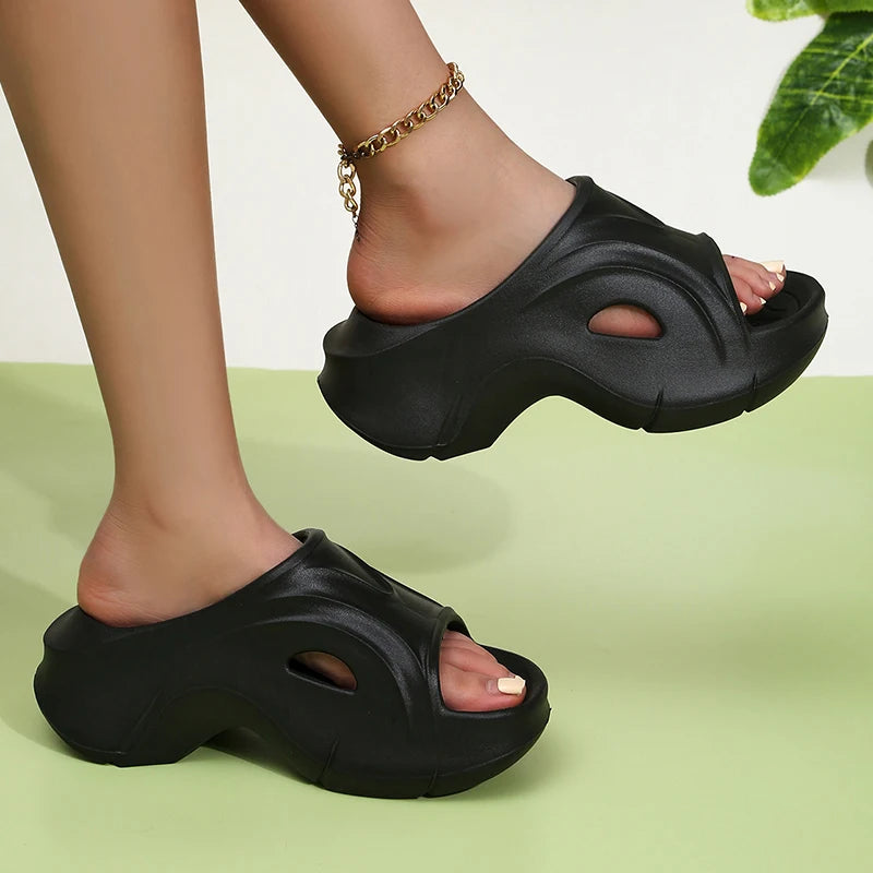 Chunky Platform Wedges Sandals Women 2024 Summer Waterproof Thick Sole Beach Slides Slippers Woman Soft Eva Slippers Flip-Flops