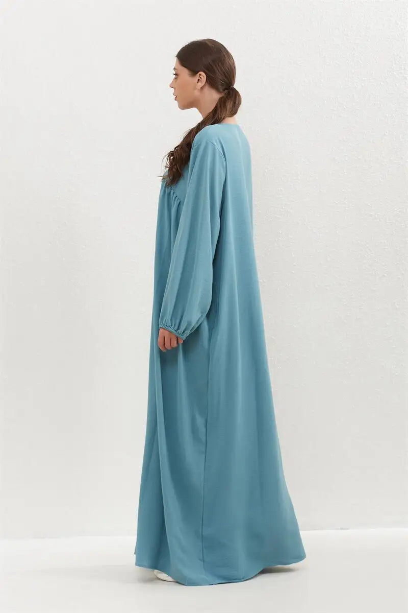 Muslim Dress Spring Autumn Women Loose Maxi Dresses Fashion Female Full Sleeve O-neck Casual Solid Pockets Robe Long Dresses