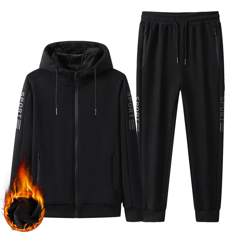 Winter Men Casual Fleece Sport 2 Pieces Tracksuits Suits Men Thick Sportswear Outdoor Sets Male Joggers Classic Cotton Suits 6XL