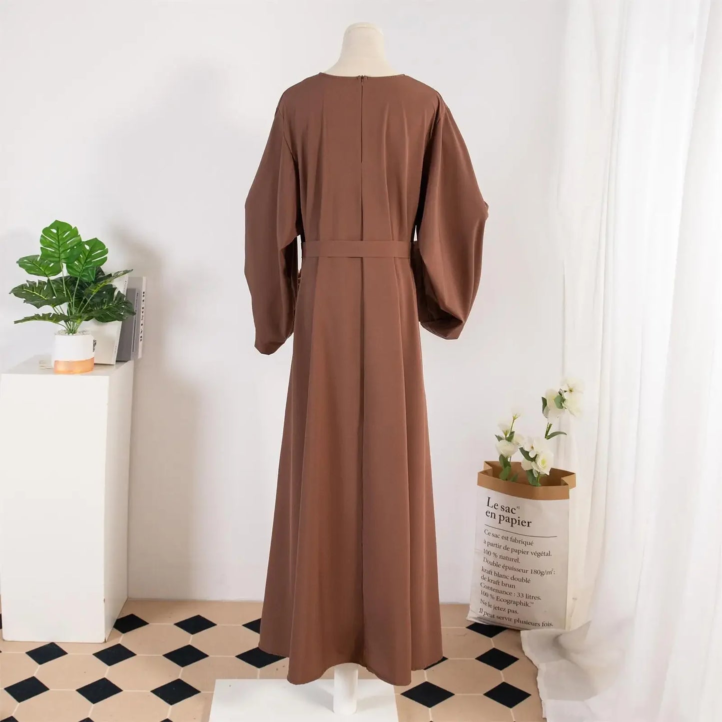 Muslim Abayas With Belt Loose Kaftans Prayer Dress Full Sleeve Islamic Clothing Women Jilbabs Dubai Robe Lace Up Long Dresses