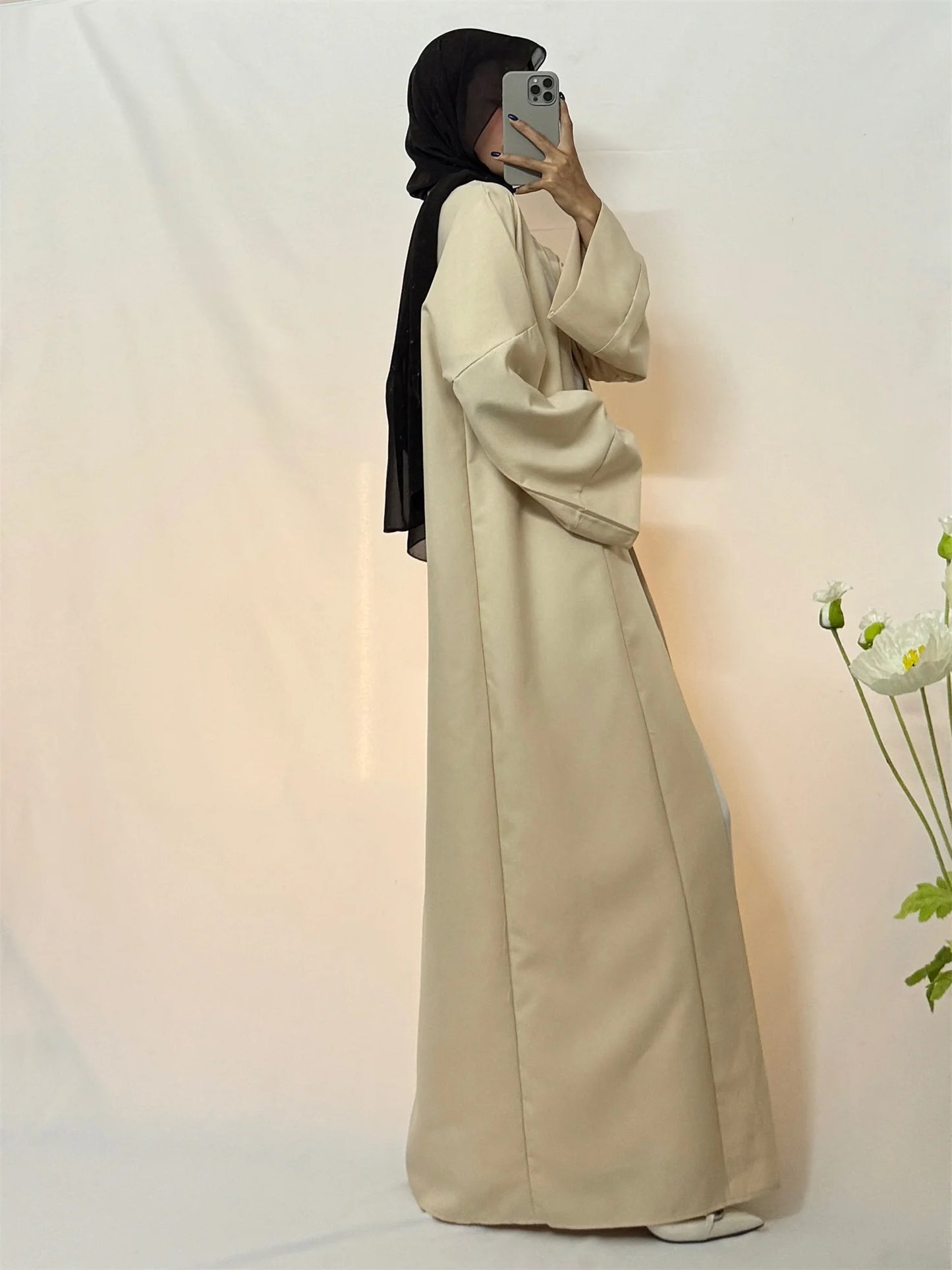 Open Front Abaya Muslim Kaftans Islamic Clothing Solid Long Sleeve Loose Maxi Dress Women Jilbabs Abayas Dubai Robe Caftan