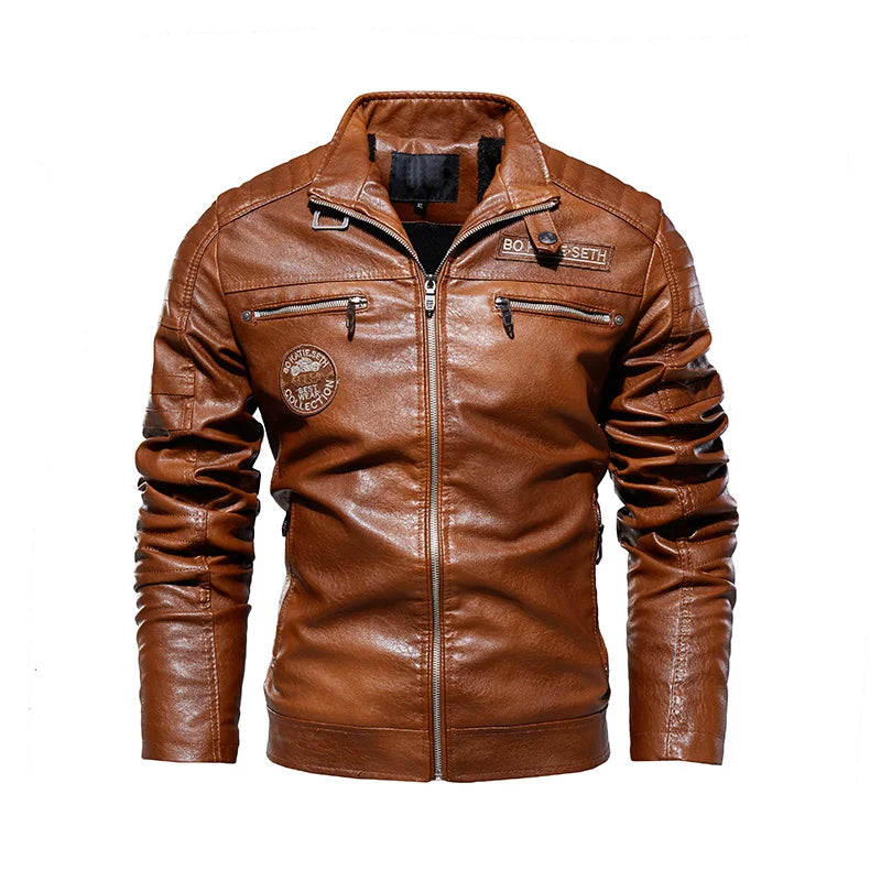 Autumn Winter Men Fleece Motorcycle PU Leather Jackets Coats Mens Casual Embroidery Jackets Biker Windbreaker Male Plus Size 7XL