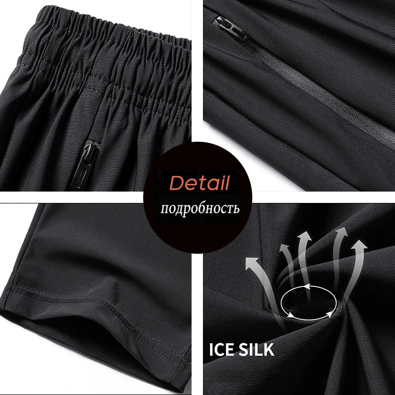 2023 Summer Men Breathable Ice Silk Jogger Sweatpant Fitness Casual Quick Dry Pants Mens  Drawstring Trousers Male Plus Size 7XL