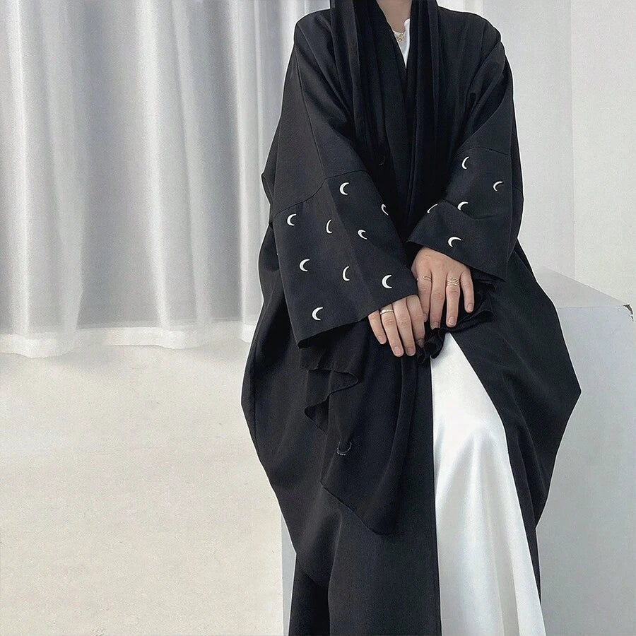 1pc Elegant Humble Moon Embroidery Sleeve Cardigan Abaya Shawl Cape Suitable For And Festivals