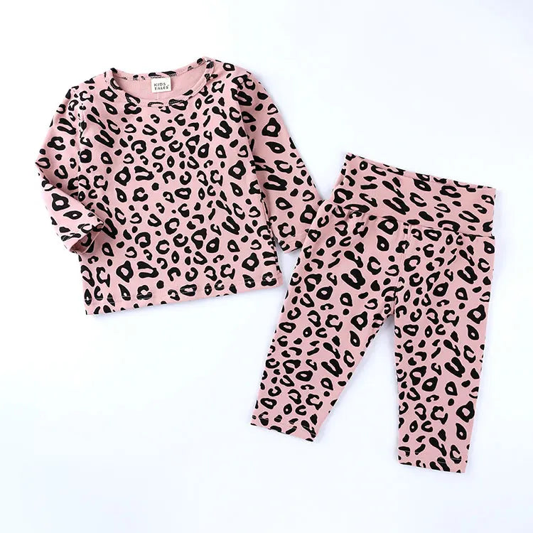 Leopard Kids Clothes Girl Outfit Set Spring Autumn Toddler Boys Clothes Cotton Long Sleeve Tops Pants Children Clothing 2-6Years