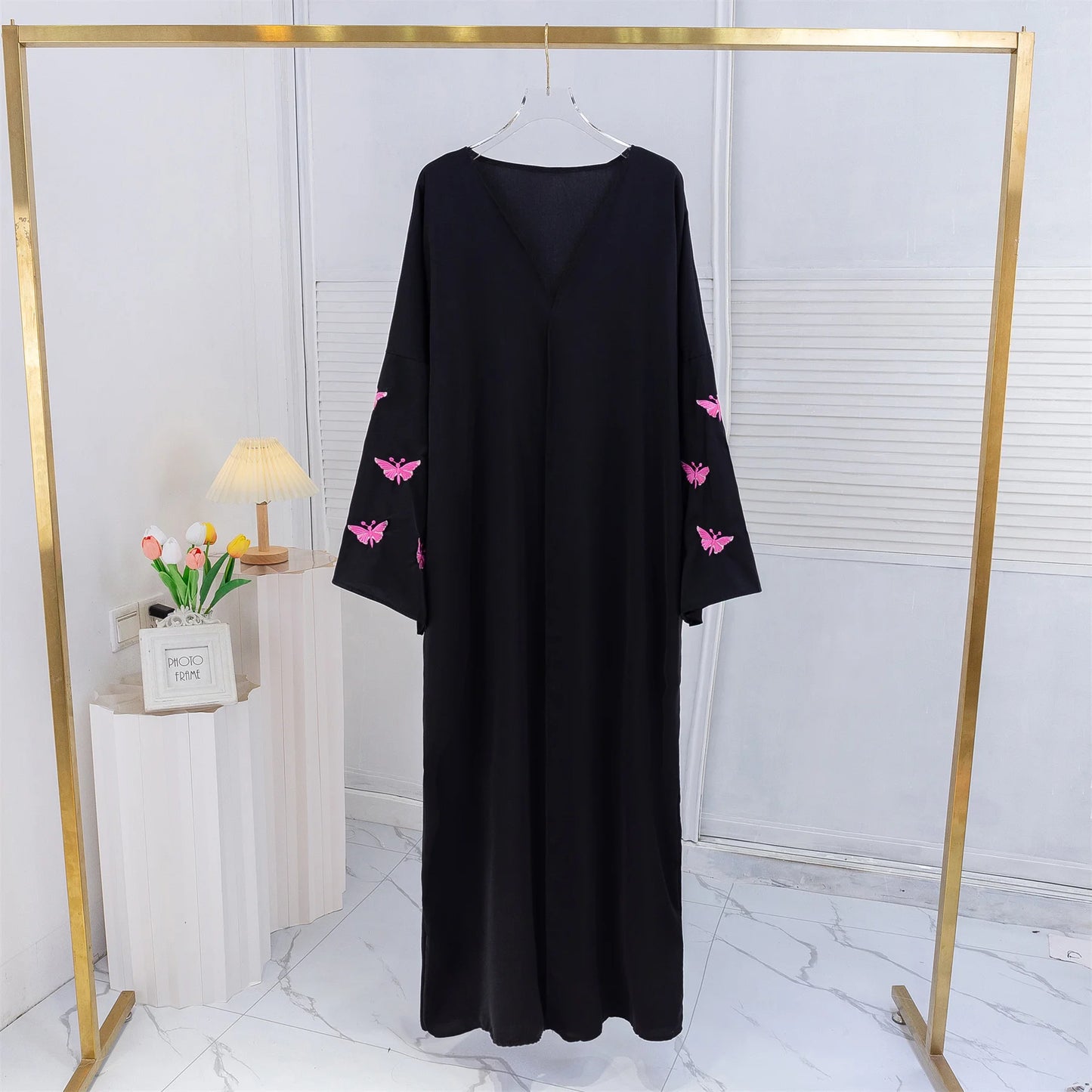 Butterfly Embroidery Open Front Abaya Women Long Sleeve Maxi Length Dress Muslim Abayas Kaftans Women Jilbabs Women's Clothing