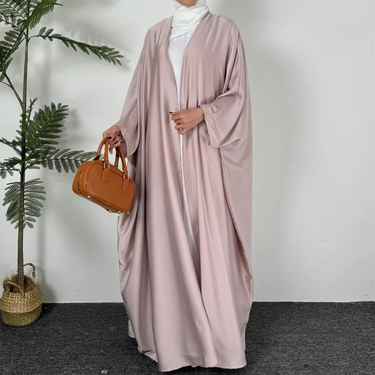 Open Front Abaya Muslim Out Kaftan Loose Long Sleeve Maxi Length Dress ,Women Jilbabs Cardigan Coat And Sleeveless Inner Dress