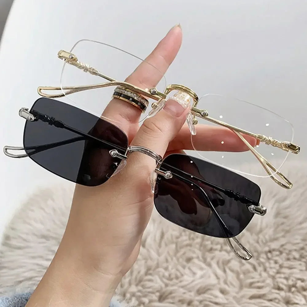 Rimless Rectangle Sunglasses Men Women 2024 Fashion New in Vintage Shades Eyewear Brand Design Ocean Lenses Sun Glasses