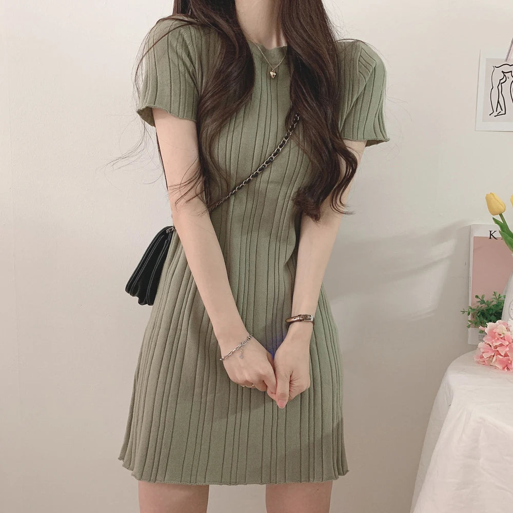 Short Sleeve Casual Knit Dress Women Mini Dresses Summer Autumn Fashion Female Elastic Skinny Package Hip Knitted Pencil Dresses