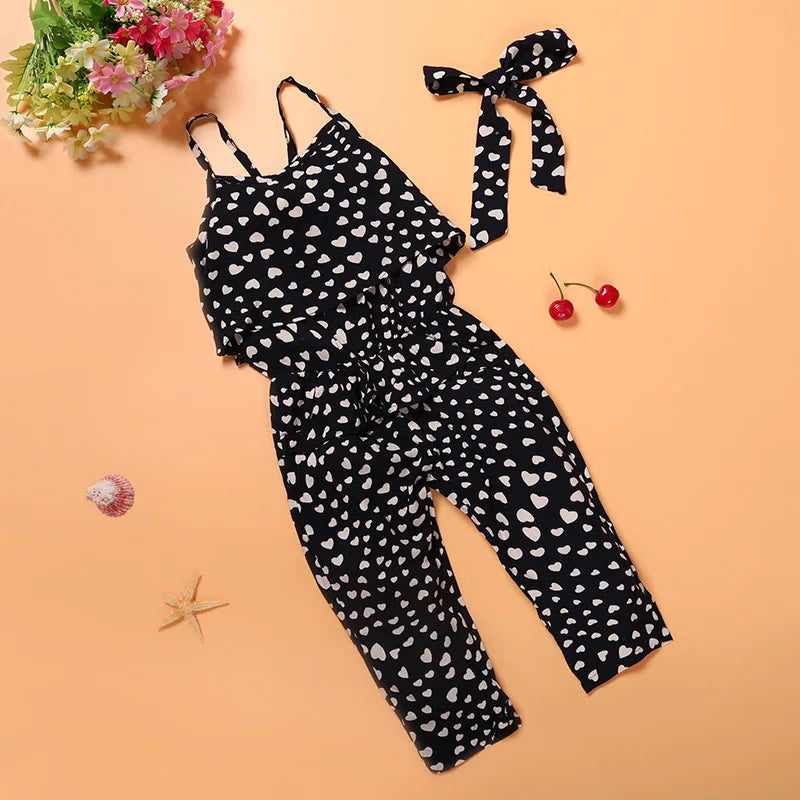 New Fashion Summer Kids Girls Clothing Sets Cotton Sleeveless Polka Dot Strap Girls Jumpsuit Clothes Sets Outfits Children Suits