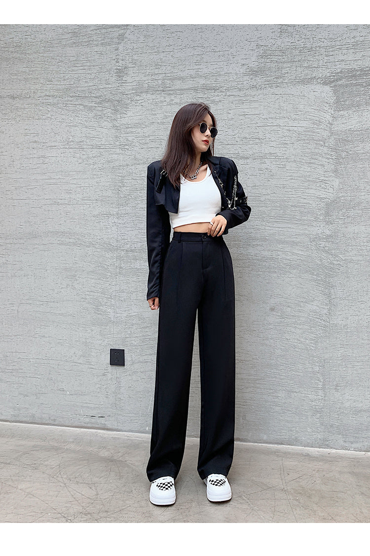 Women High Waist Floor-Length Suits Pants Autumn Winter White Loose Wide Leg Pants Female Office Ladies Straight Long Trousers