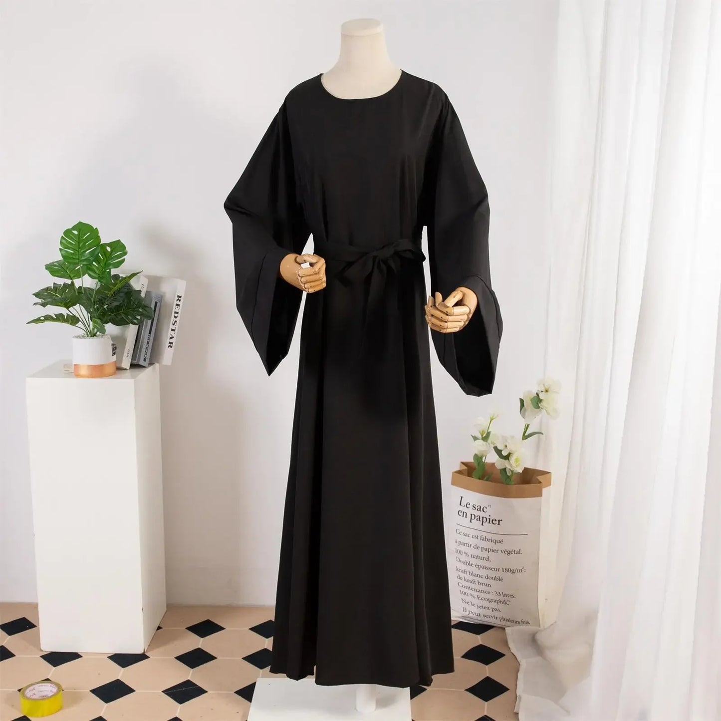 Muslim Abayas With Belt Loose Kaftans Prayer Dress Full Sleeve Islamic Clothing Women Jilbabs Dubai Robe Lace Up Long Dresses