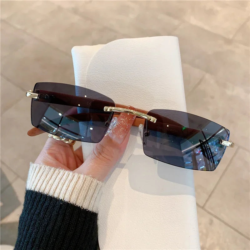 2024 Brand Designer Small Rectangle Rimless Sunglasses for Men Women Trendy Driving Sun Glasses  Ladies Travel Eyewear UV400